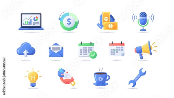 Obraz Set of colorful business and technology icons for web and app design.