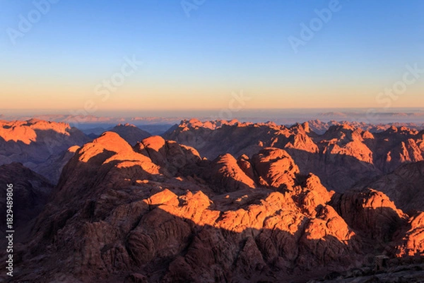 Obraz View of the rocky Sinai mountains and desert from Mount Sinai (Moses Mount) in morning in Egypt