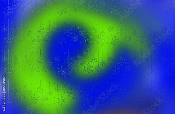 Fototapeta Vivid Abstract Swirl Background, Fluorescent Green and Deep Blue Dynamic Flow with Glittering Particle Overlay Effect