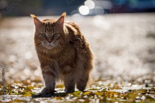 Obraz Maine Coon cat outside in the sun
