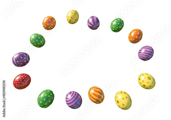 Fototapeta Brightly colored decorative Easter eggs arranged in a circle for festive spring celebrations