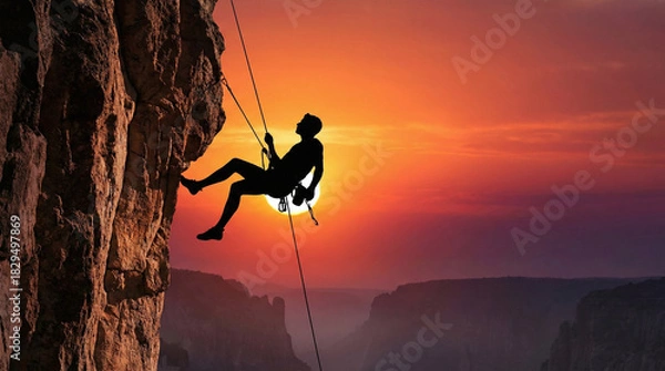 Fototapeta Sunset Rock Climber