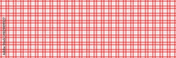 Fototapeta Classic red and white gingham check seamless pattern, ideal for rustic farmhouse themes, holiday decorations, picnic blankets, kitchen linens, and festive background designs.