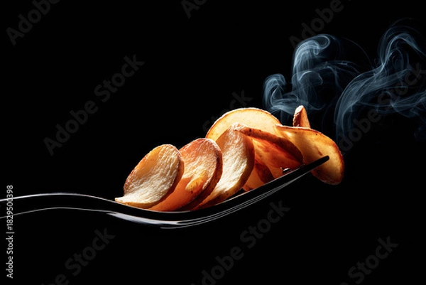 Obraz Hot Wavy Potato Crisp on Fork
