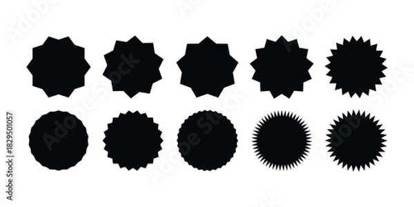 Obraz Set of Ten Black Starburst Badges Vector Icons for Promotional Seals, Guaranteed Labels, and Sale Stickers