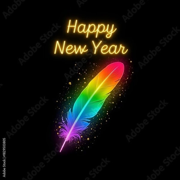 Obraz Happy New Year with Rainbow Feather