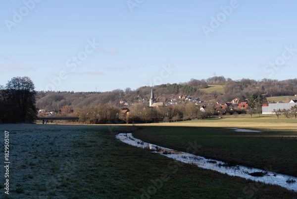 Fototapeta View to village near the german city called Bad Bocklet