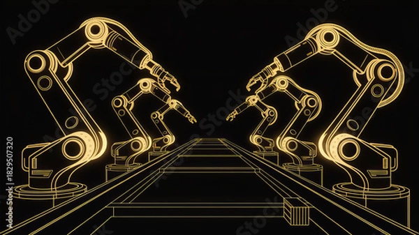 Fototapeta Futuristic robotic arms working in precise automation, a symbol of high-tech manufacturing and industrial innovation with advanced technology at its finest