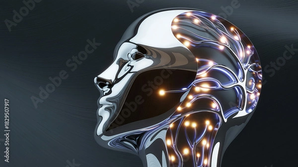 Fototapeta Futuristic AI concept shimmering with intelligence, showcasing cutting-edge technology, and the potential of artificial brains for tech innovation