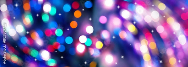 Fototapeta Christmas lights background bokeh, background with vibrant colorful blur lights with stars, sparkles, abstract colorful background