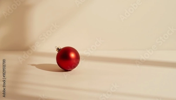 Fototapeta Minimal Christmas still life with red ornament on neutral background  