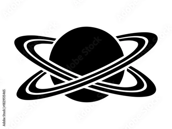 Fototapeta Stylized black planet with intersecting rings, simple graphic design.