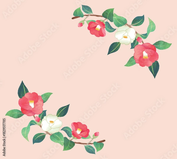 Obraz 手描き水彩風　椿のフレーム