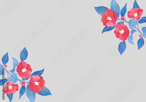 Obraz 手描き水彩風　椿のフレーム