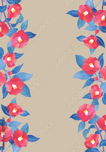 Obraz 手描き水彩風　椿のフレーム　