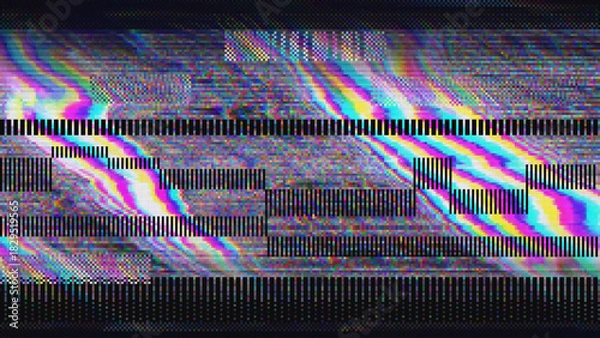 Obraz VHS Glitch Screen Effect. Abstract Technology Vector Background in Retro Style