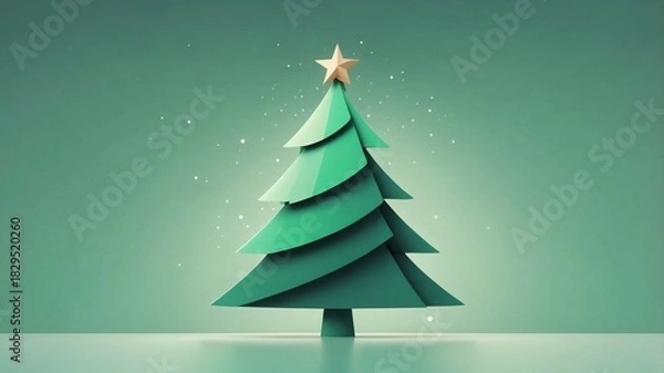 Fototapeta Abstract Christmas tree shape with star in minimalist design  