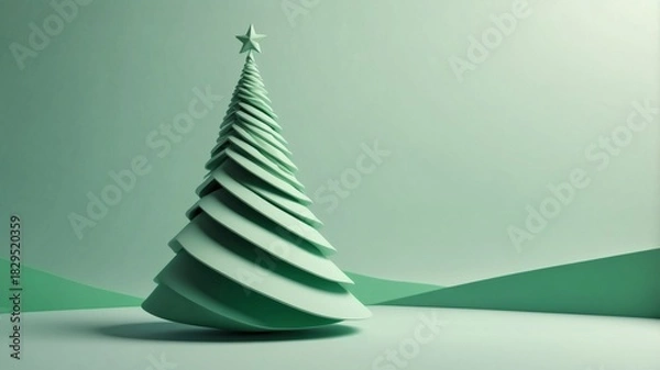 Fototapeta Abstract Christmas tree shape in minimal green design, with copy space