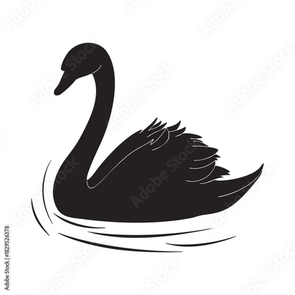 Obraz Elegant Black Swan Silhouette Floating on Water