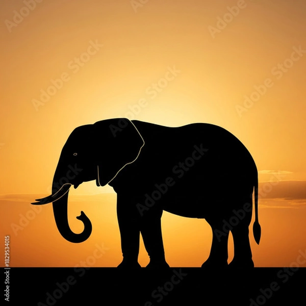 Fototapeta Majestic Silhouette An Elephant Stands Against the Serene Sunset, a Symbol of the African Wild and Natural Beauty