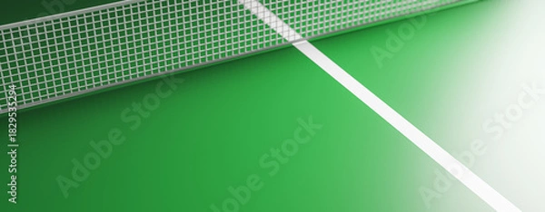 Obraz Green table tennis court with white line and net, rendered with soft lighting on an isolated background. Nobody is present in the scene. 3D Rendering
