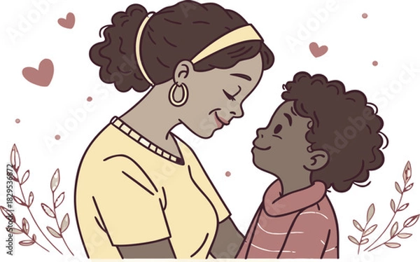 Fototapeta Romantic vector illustration of a young couple kissing with a heart design for Valentine's Day happiness