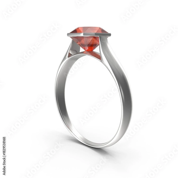 Fototapeta Elegant silver ring with asscher cut amber gemstone and soft reflections