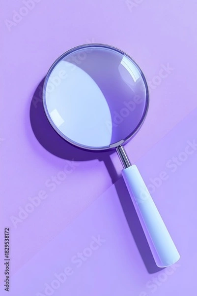 Obraz A person's hand holding a magnifying glass, casting a shadow on a purple textured surface.