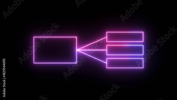 Obraz Glowing neon line Business hierarchy chart icon animation background. Neon flowchart, Corporate organizational structure graphic elements, network diagram, hi-tech illustration. 