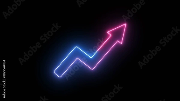 Obraz Neon glowing business growth rising arrow. Business chart growth concept. Neon business graph concept in black background. illustration