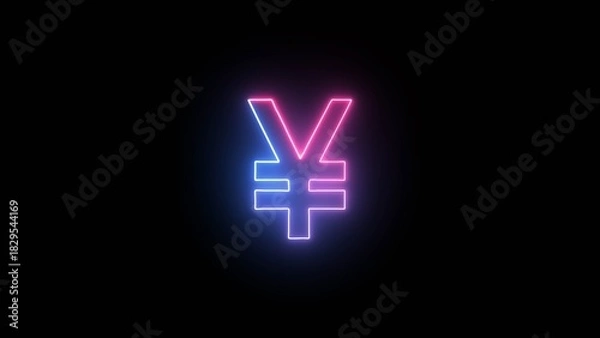 Obraz Yen Sign neon icon yen Symbols and Money circle neon icon black background. Yen currency sign. illustration