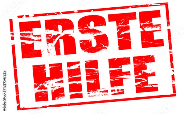 Obraz Digitaler Composite. Roter Gummistempel-Effekt. Erste Hilfe. Erste Hilfe (deutsch) Kit, medizinisch, Notfall, Hilfe, Hilfe, Erstreaktion.