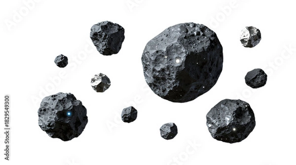 Fototapeta Floating Asteroids in Space With Varied Sizes and Textures