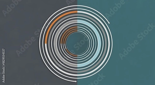 Fototapeta Modern Circular Infographic with Spiral Progress Bars and Flow Arrows on a SplitColor Background.
