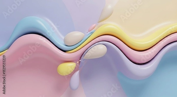 Obraz Abstract Pastel Waves with Floating Spheres 3D Rendered Composition.