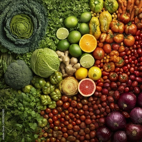 Obraz Colorful Fruit and Vegetable Arrangement