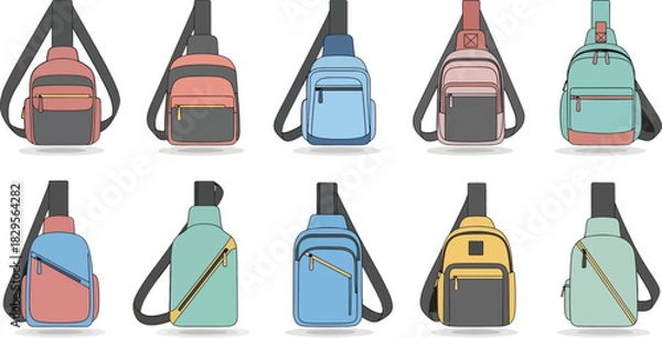 Fototapeta Colorful Backpack Collection with Multiple Styles and Colors for Travel and School