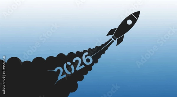 Fototapeta Rocket launching with smoke trail forming the year 2026.