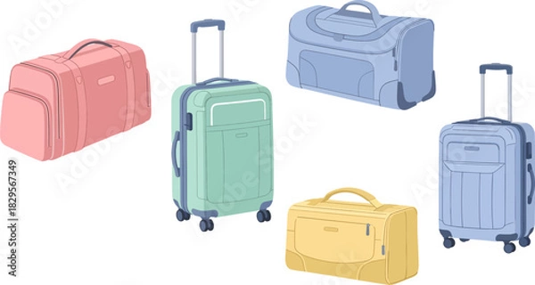 Fototapeta Colorful Luggage Set with Suitcases and Travel Bags in Pastel Shades