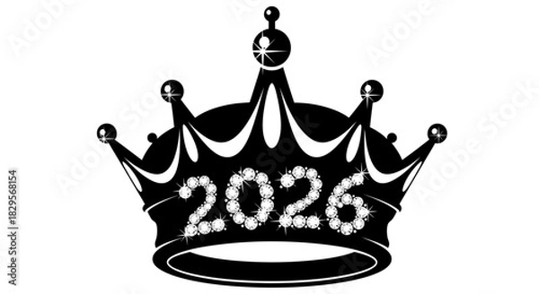 Fototapeta Black and white crown with the year 2026 in sparkling letters.