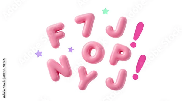 Fototapeta Vibrant Pink 3D Text with Exclamation Marks and Stars