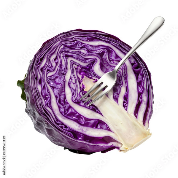 Fototapeta Vibrant Purple Cabbage Sliced with a Fork
