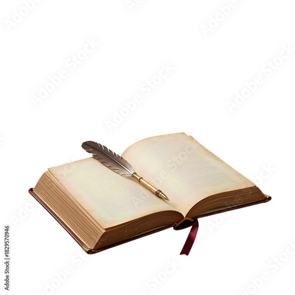 Fototapeta Vintage Open Book with Quill Pen on Top