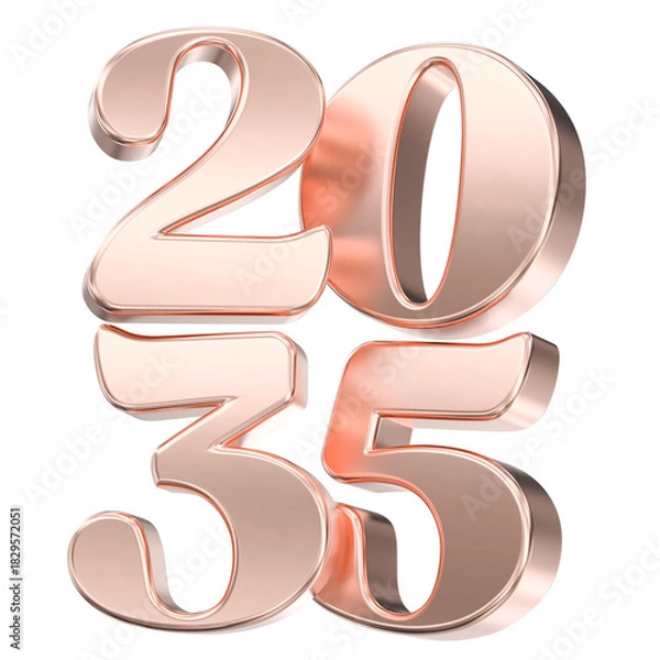 Obraz Elegant 3D Rose Gold 2035 Numerals Isolated. Shiny Copper Metallic Numbers Representing Future Date, New Year, or Anniversary.
