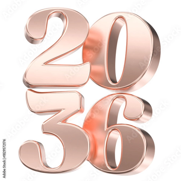 Obraz Elegant Rose Gold 3D Text Stacked Numbers 2036 Isolated, Reflecting Future and Prosperity.