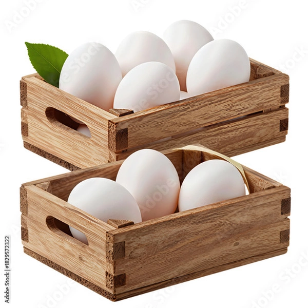 Fototapeta White eggs in wooden crates
