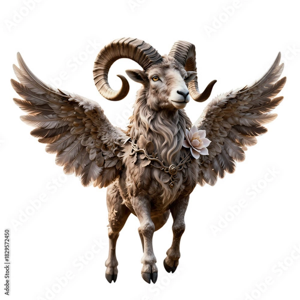 Fototapeta Winged Ram with Elaborate Collar and Intricate Feathers