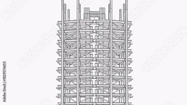 Fototapeta High-Rise Steel Frame Elevation Vector with Bracing and Central Core Layout