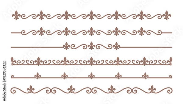 Obraz Set of decorative brown dividers with fleur de lis design elements