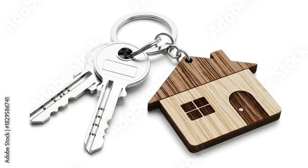 Fototapeta House key chain with keys on white background real estate concept home ownership